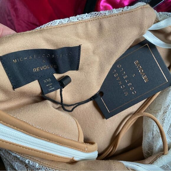 Michael Costello x Revolve Noa Midi Dress white lace stretch strapless $238 XXS - Picture 11 of 12